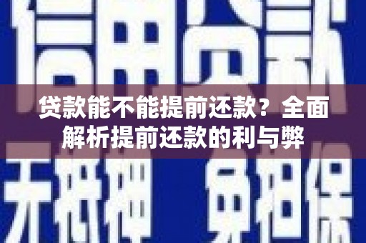 美姑贷款能不能提前还款？全面解析提前还款的利与弊